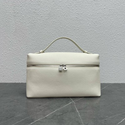 Loro Piana Extra Pocket Pouch L27 in White Grained Leather