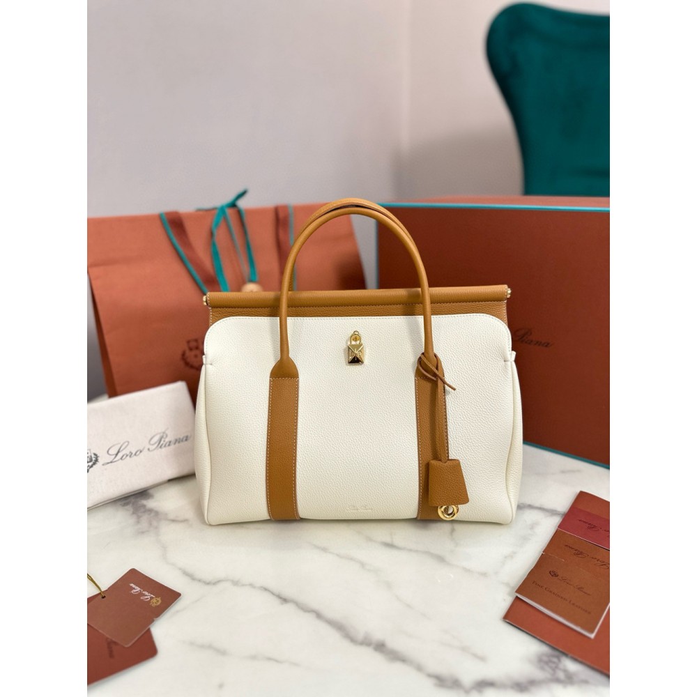 Loro Piana Loom L32 Bag in White and Tan Grained Leather