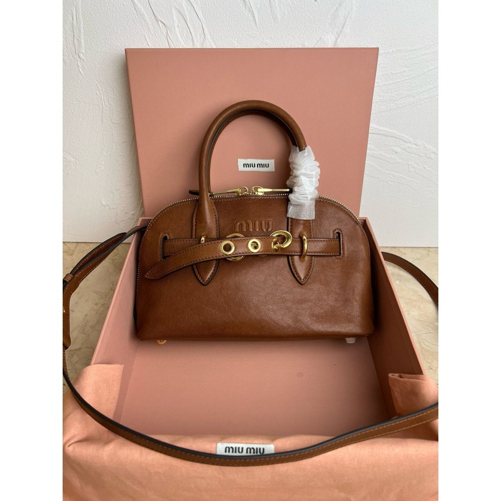 Miu Miu Aventure Small Top-handle Bag in Brown Nappa Leather