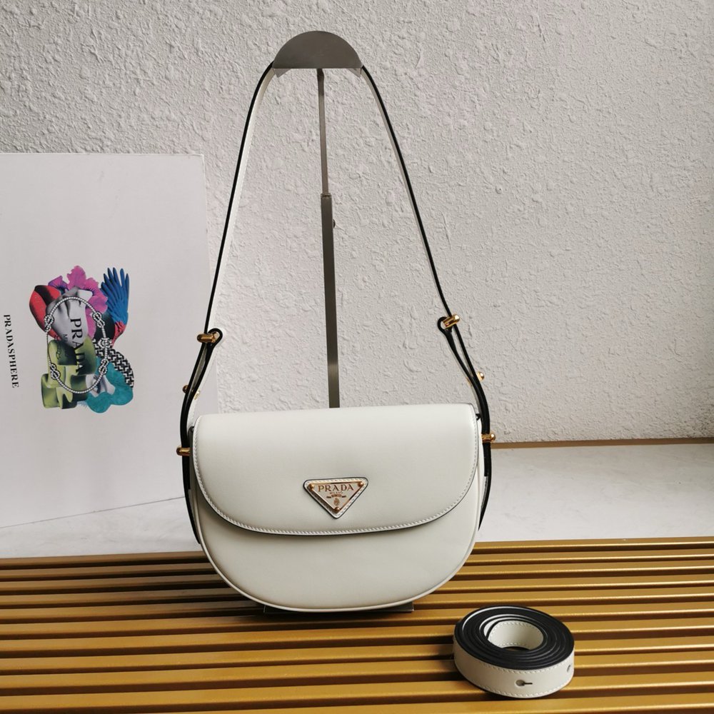 Prada Arque Shoulder Bag with Flap in White Leather TDBS28075