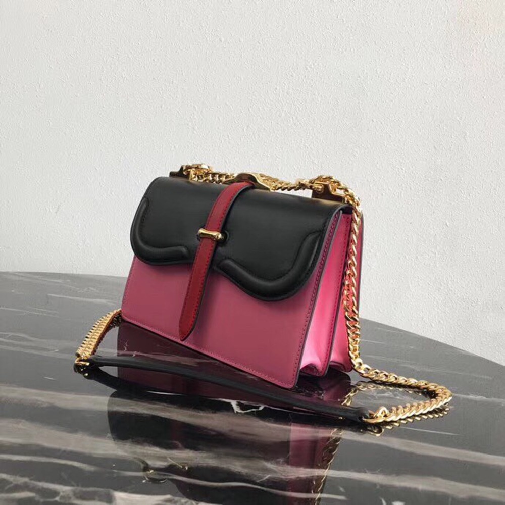 Prada Belle Shoulder Bag In Black/Pink Calfskin TDBS28132