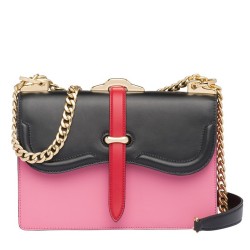 Prada Belle Shoulder Bag In Black/Pink Calfskin TDBS28132