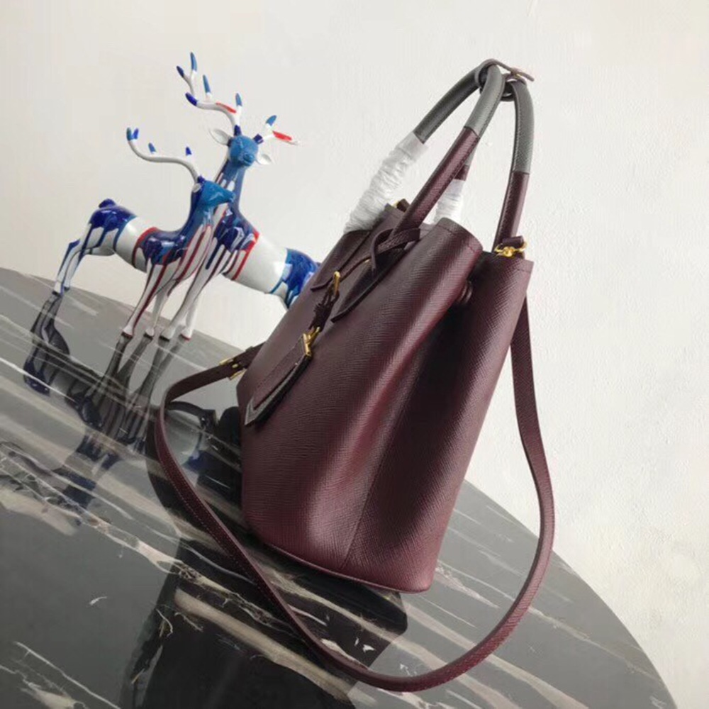 Prada Bicolor Double Medium Garnet Saffiano Bag TDBS28289