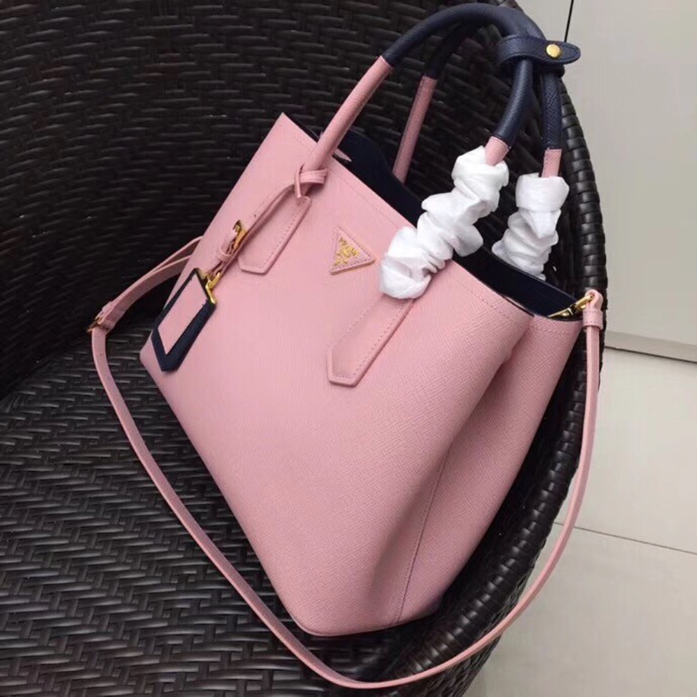 Prada Bicolor Double Medium Pink Saffiano Bag TDBS28291