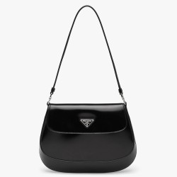 Prada Black Brushed Leather Cleo Shoulder Bag with Flap TDBS28129