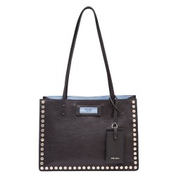 Prada Black Etiquette Calfskin Tote With Metal Stud Trim TDBS28408