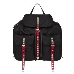 Prada Black Nylon Backpack With Red Metal Studs TDBS28079