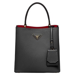 Prada Black Saffiano North South Double Medium Bag TDBS28296