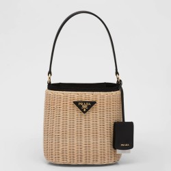 Prada Bucket Bag In Wicker and Black Canvas TDBS28084