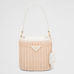 Prada Bucket Bag In Wicker and White Canvas TDBS28085