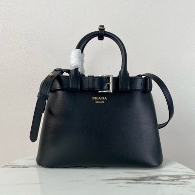 Prada Buckle Medium Bag with Belt in Black Leather TDBS28087