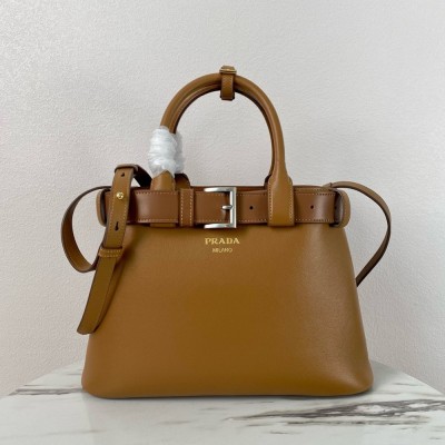 Prada Buckle Medium Bag with Belt in Brown Leather TDBS28088