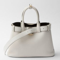 Prada Buckle Medium Bag with Belt in White Leather TDBS28089