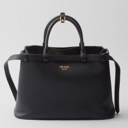 Prada Buckle Medium Bag with Double Belt in Black Leather TDBS28090