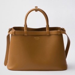 Prada Buckle Medium Bag with Double Belt in Brown Leather TDBS28091