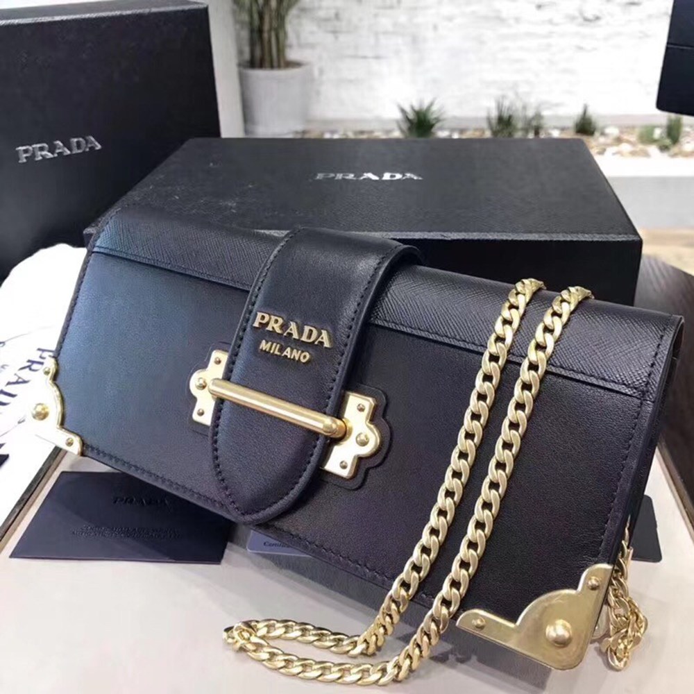 Prada Cahier Clutch In Black Saffiano Calf Leather TDBS28097