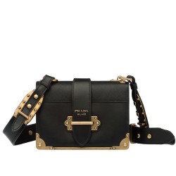 Prada Cahier Shoulder Bag In Black Leather TDBS28098