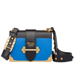 Prada Cahier Shoulder Bag In Blue Hydra /Black Leather TDBS28099