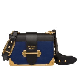 Prada Cahier Shoulder Bag In Blue/Black Leather TDBS28100