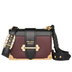 Prada Cahier Shoulder Bag In Bordeaux/Black Leather TDBS28101