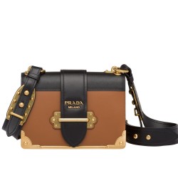 Prada Cahier Shoulder Bag In Brown/Black Leather TDBS28102