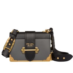 Prada Cahier Shoulder Bag In Grey/Black Leather TDBS28104