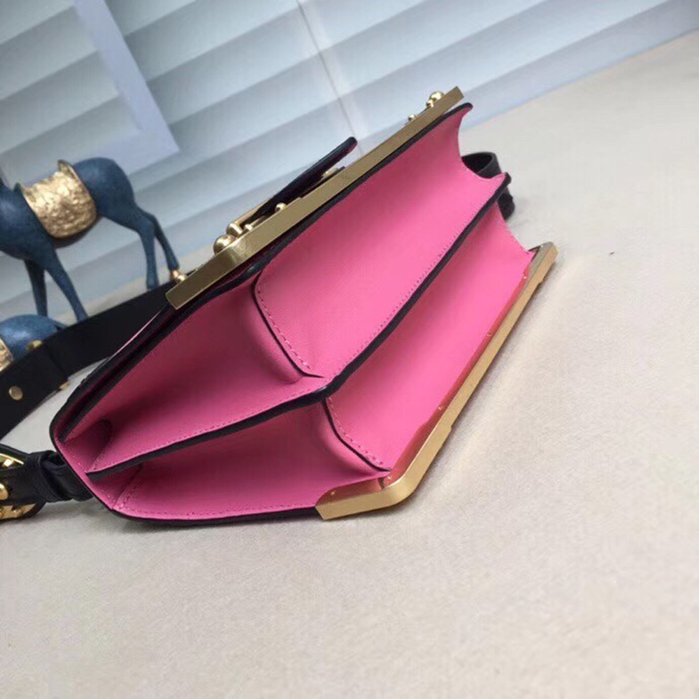 Prada Cahier Shoulder Bag In Pink/Black Leather TDBS28105