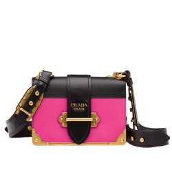 Prada Cahier Shoulder Bag In Pink/Black Leather TDBS28105