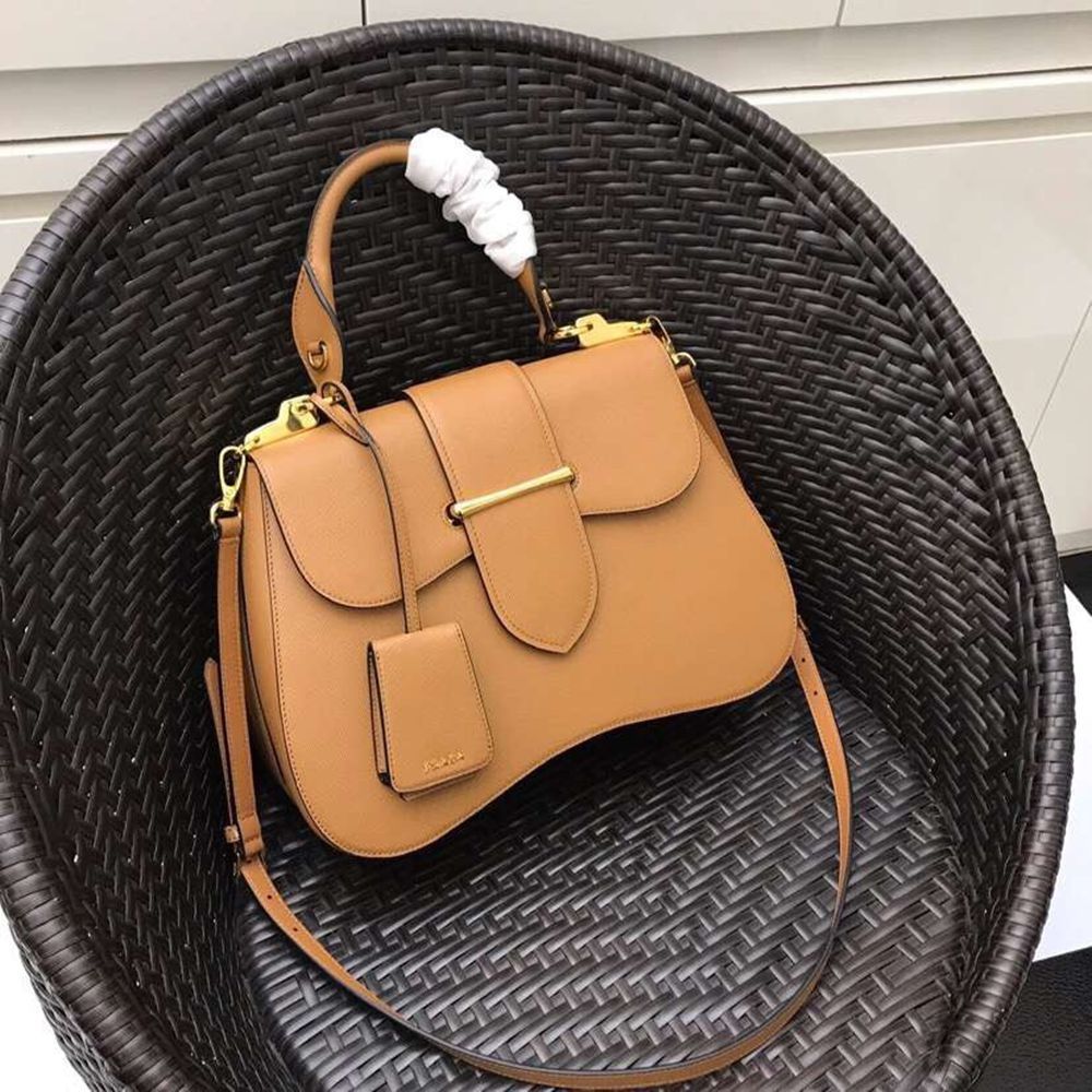 Prada Camel Large Sidonie Saffiano Leather Bag TDBS28300