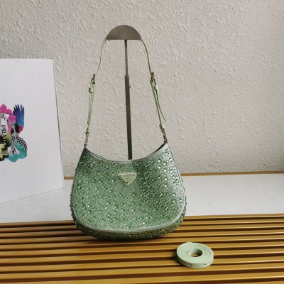 Prada Cleo Bag In Aqua Satin with Cystal Appliques TDBS28108