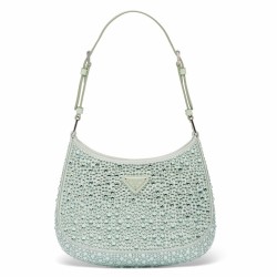 Prada Cleo Bag In Aqua Satin with Cystal Appliques TDBS28108