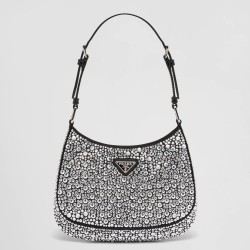 Prada Cleo Bag In Black Satin with Cystal Appliques TDBS28109