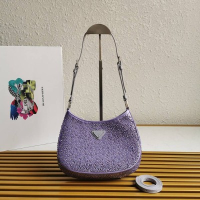 Prada Cleo Bag In Wisteria Satin with Cystal Appliques TDBS28110