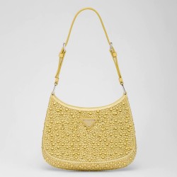 Prada Cleo Bag In Yellow Satin with Cystal Appliques TDBS28111