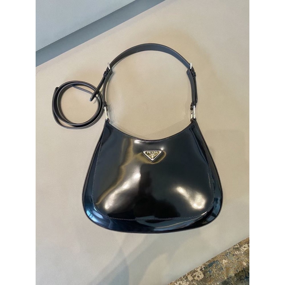 Prada Cleo Large Shoulder Bag In Black Brushed Leather  TDBS28113