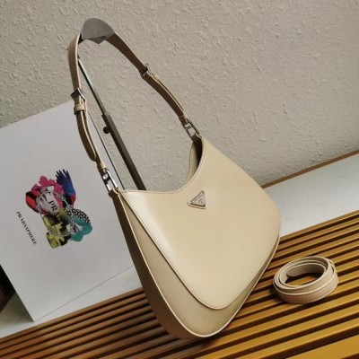 Prada Cleo Shoulder Large Bag In Beige Brushed Leather TDBS28115