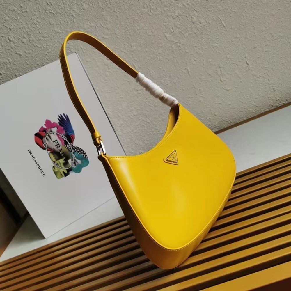 Prada Cleo Shoulder Small Bag In Yellow Brushed Leather TDBS28121