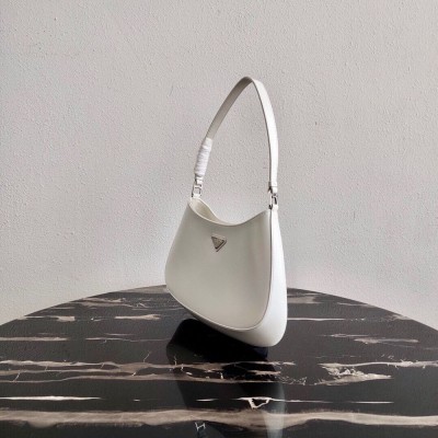 Prada Cleo Small Shoulder Bag In White Brushed Leather TDBS28125