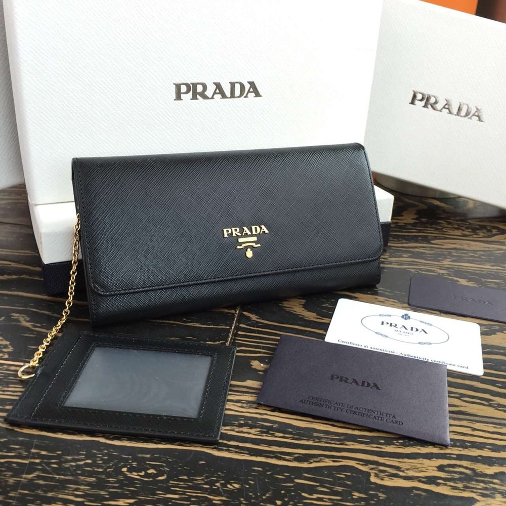 Prada Continental Wallet In Black Saffiano Leather TDBS28476