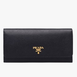 Prada Continental Wallet In Black Saffiano Leather TDBS28476