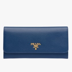 Prada Continental Wallet In Blue Saffiano Leather TDBS28477