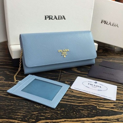 Prada Continental Wallet In Light Blue Saffiano Leather TDBS28478