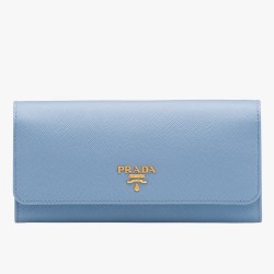 Prada Continental Wallet In Light Blue Saffiano Leather TDBS28478