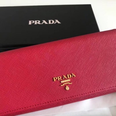 Prada Continental Wallet In Red Saffiano Leather TDBS28479