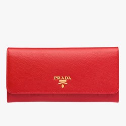 Prada Continental Wallet In Red Saffiano Leather TDBS28479