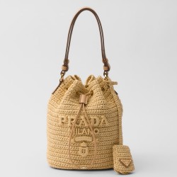 Prada Crochet Mini Bucket Bag in Natural Raffia-effect Yarn TDBS28086