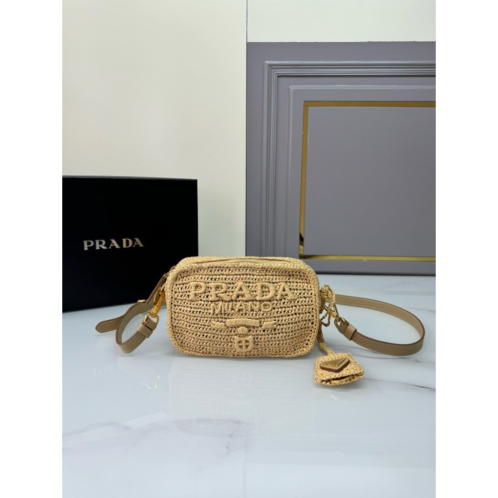 Prada Crochet Shoulder Bag in Natural Raffia-effect Yarn TDBS28134