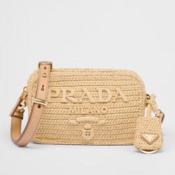 Prada Crochet Shoulder Bag in Natural Raffia-effect Yarn TDBS28134