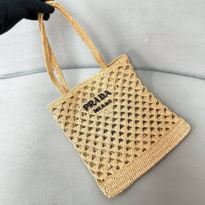 Prada Crochet Tote Bag in Beige Raffia-effect Yarn TDBS28411