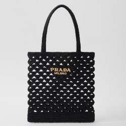 Prada Crochet Tote Bag in Black Raffia-effect Yarn TDBS28412